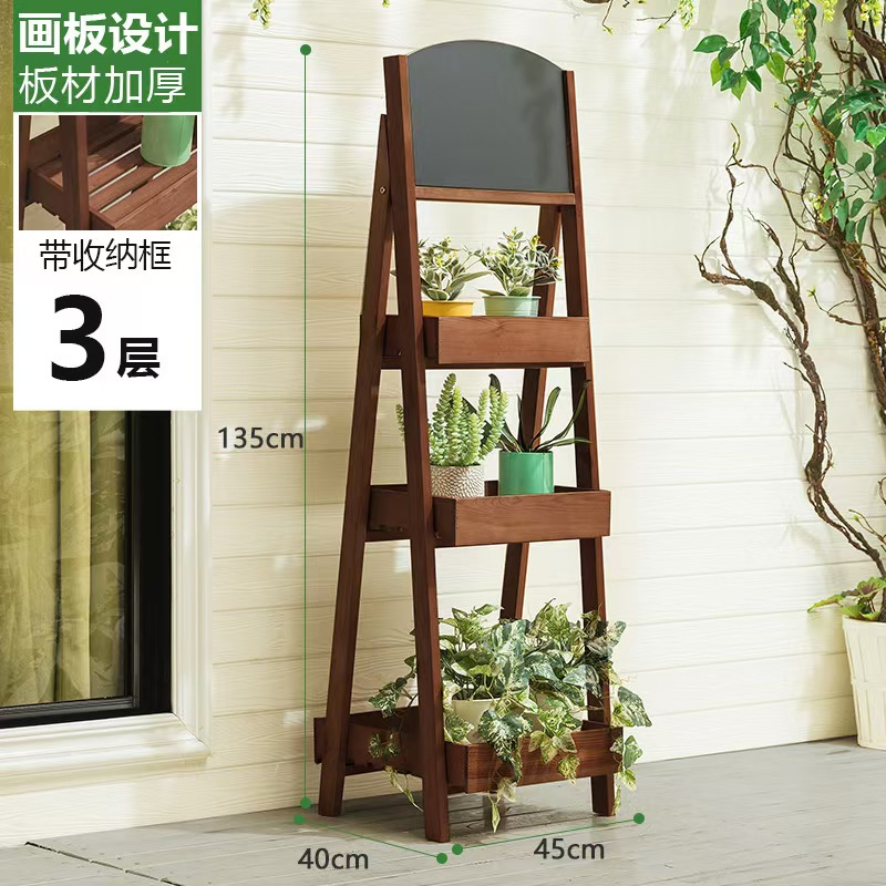 Wholesale Customized Garden Folding Wooden Small Blackboard Flower Stand Shelf