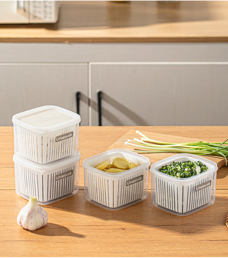 Square Kitchen Herb Keeper Fresh Garlic, Ginger, and Scallion Storage Box with Drainage