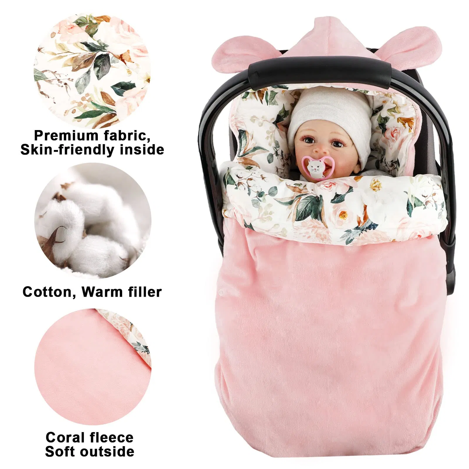 Durable Infant Car Seat Cover Designed with 3 Harness Slots Bunting Bag