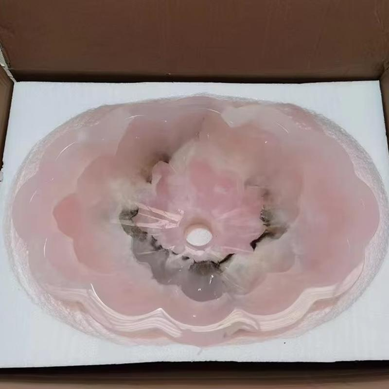 Pink Onxy Shell Shape Flower Sink Wash Hand Stone Marble Basin for Bathroom