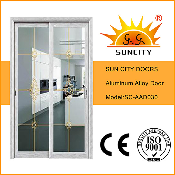 Black Walnut Sliding Aluminum Glass Door for Bathroom (SC-AAD078)