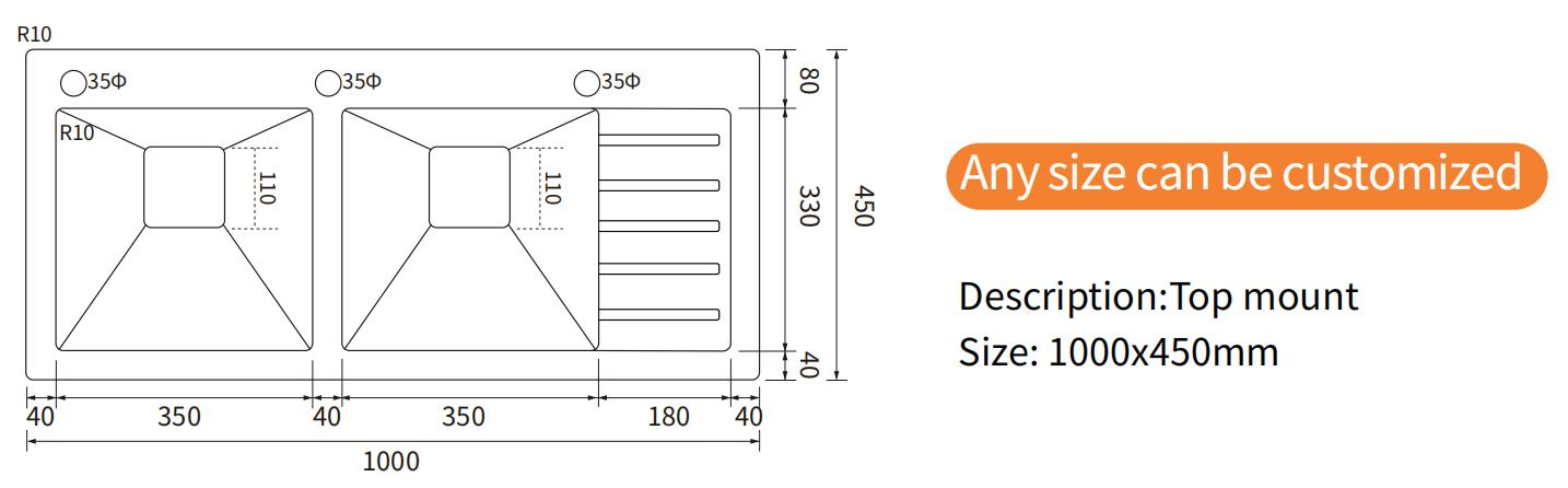 Commercial Double Basin Black Explosion-Proof Glass Handmade Steel Sink, Square Drain with Cover Kitchen Sink