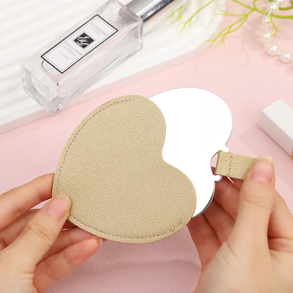 Portable Cute Handheld Compact Heart Makeup Stainless Steel Pocket Travel Mirror for Promotion