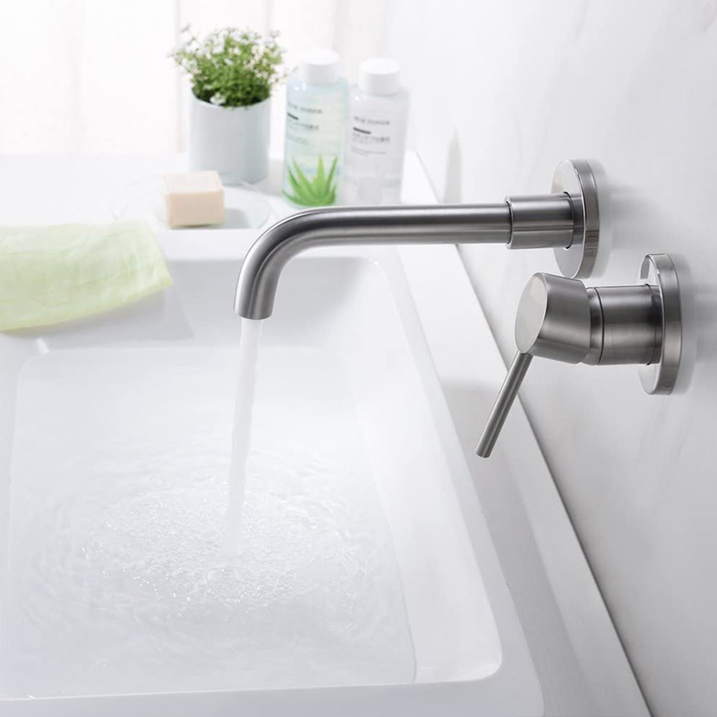Aquacubic Cupc CE Stainless Steel Lead Free Brass Matte Black Wallmount Lavatory Vanity Bathroom Basin Faucet