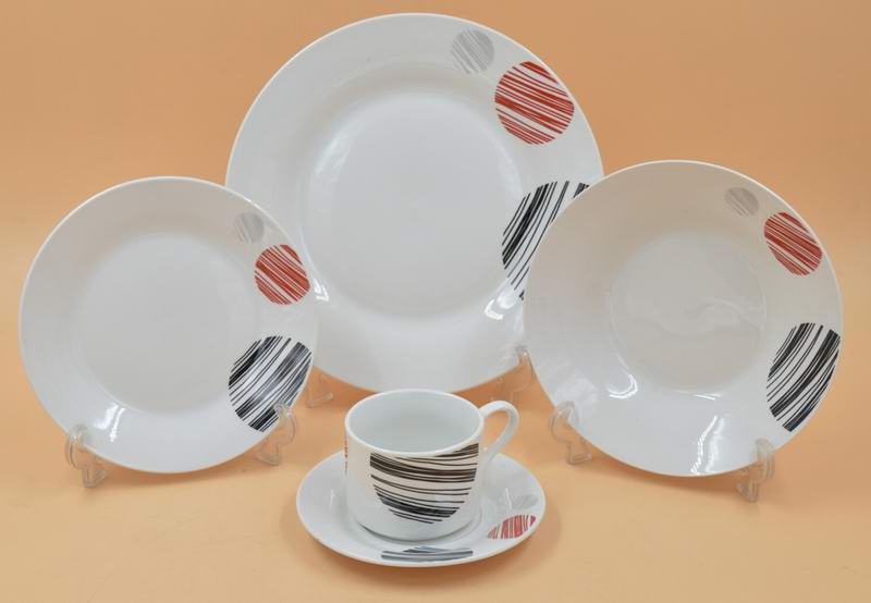 Eco-Friendly Healthy Luxury High Quality 20PCS Dinner Set with 10.5"Plate& Soup Dish Stick Colourful Decal Porcelainware Stoneware Crockery Ceramic Tableware