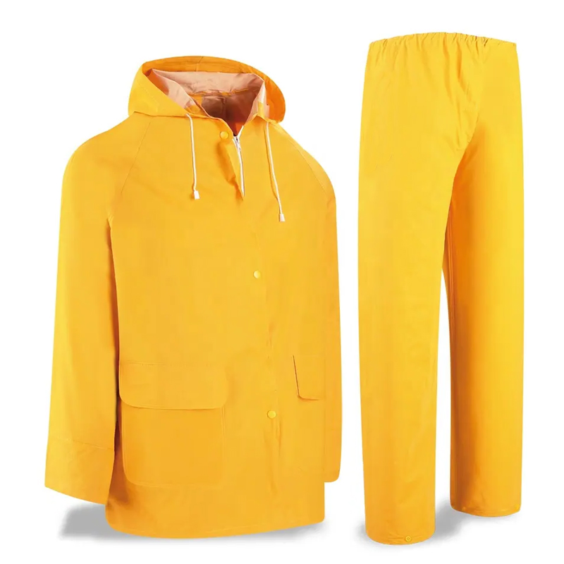 Two Pieces Green PVC Polyester PVC Waterproof Oil Resistant Heavy Duty Raincoat