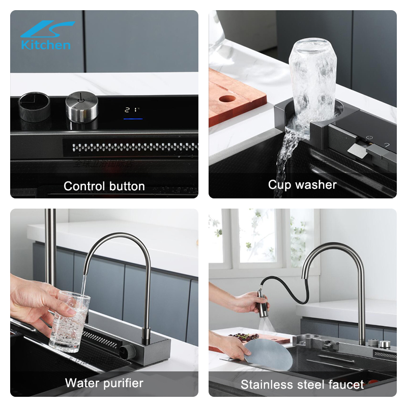 Smart Sink Nano Handmade Stainless Steel Waterfall Style Kitchen Sink Wholesale Dhk