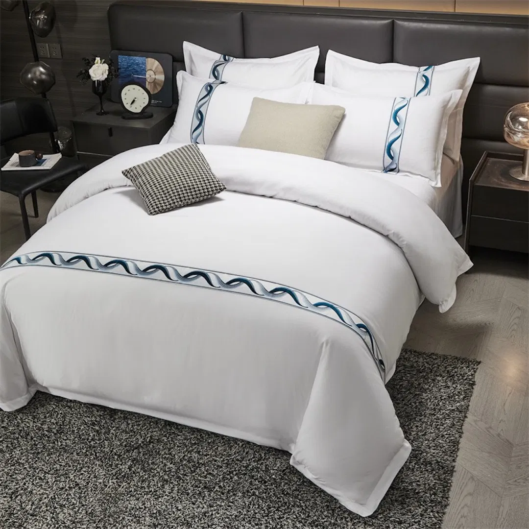 Wholesale OEM/ODM High Quality Home Textile Quilt Cover Bed Sheets Webbing Embroidery Duvet Cover Pure Cotton Bedroom Bed Set Guangdong Hotel White Bedding Set