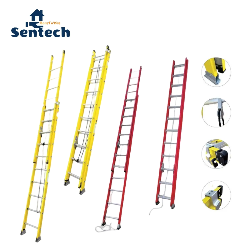 Top Seller ANSI Type II 24f Fiberglass Rope Extension Ladder for Industrial Purpose