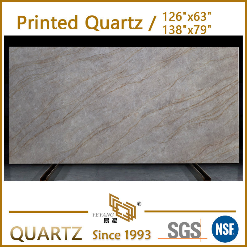 Taj-Mahal 3D-Printed Quartz Slab Premium Full-Body Customized Printed Quartz Stone Bulk Sales