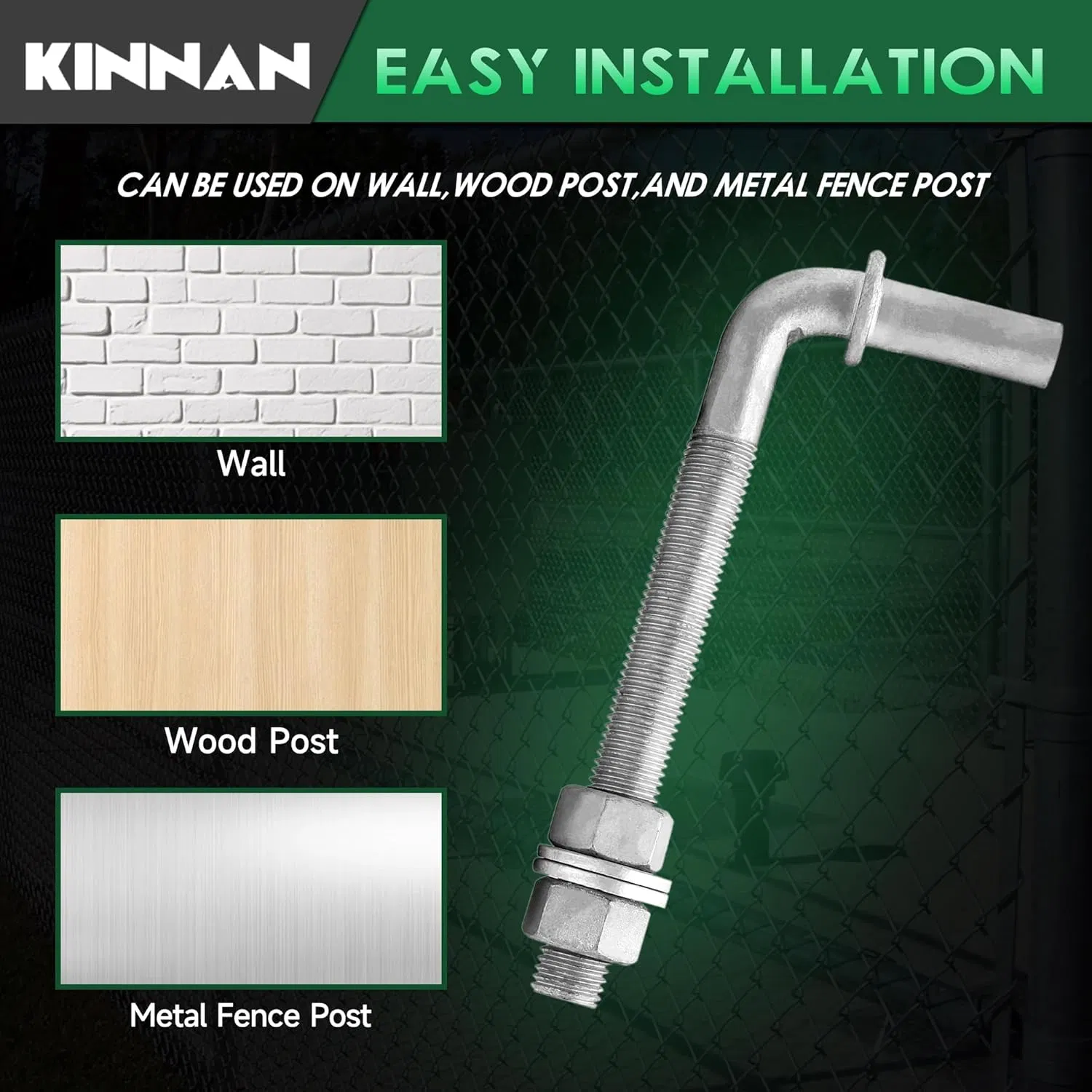 8" J-Bolt Gate Hinge, J-Bolt Chain Link Fence Gate Hinge with 5/8" Male Hinge Pin, Galvanized Steel Farm Gate Hinges, Chain Link Gate