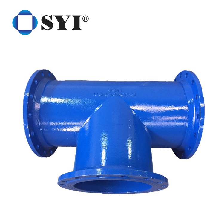 En545 En598 Ductile Iron Pipe Fitting Fbe Coated Dci All Flanged Tee Pipe Fitting