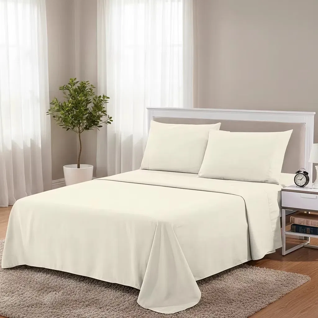 King Size Luxury Percale 4PC Plain Dyed 200tc All-Season Polyester Cotton Bedding Set for Home Hotel