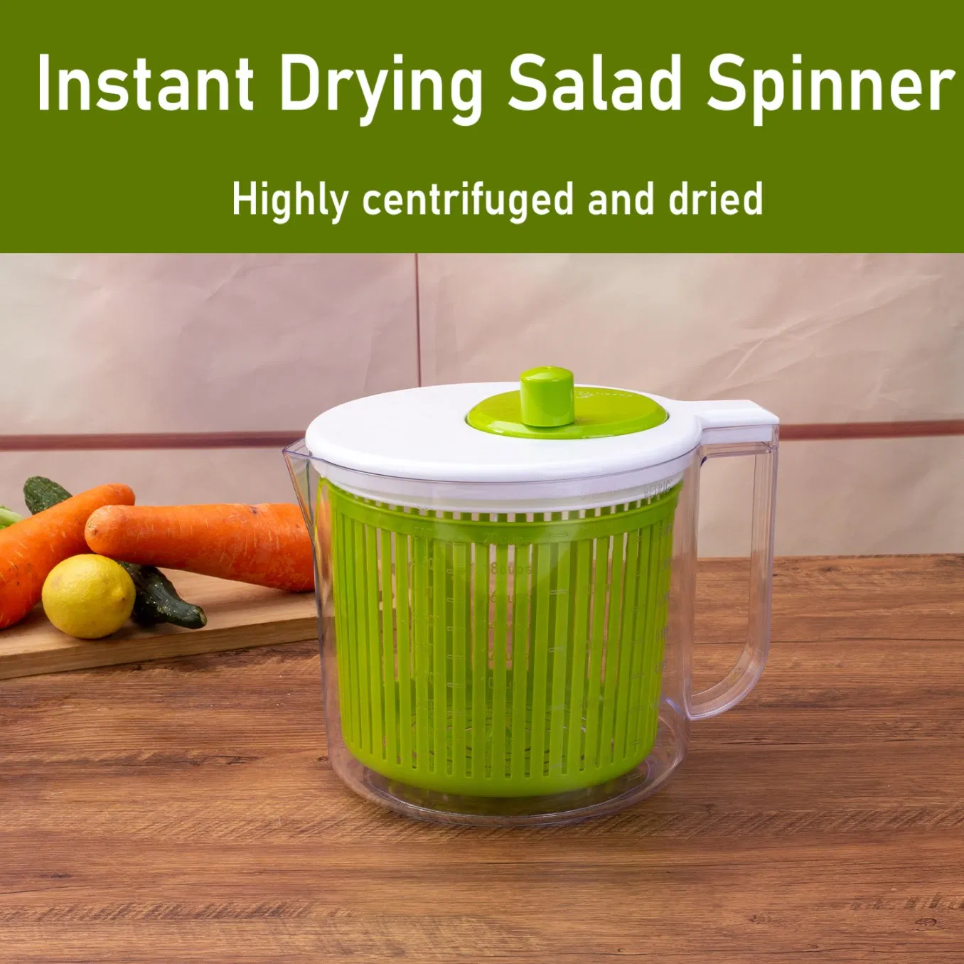 Green Salad Spinner, 5000ml Large Capacity Rotating Vegetable & Lettuce Dryer