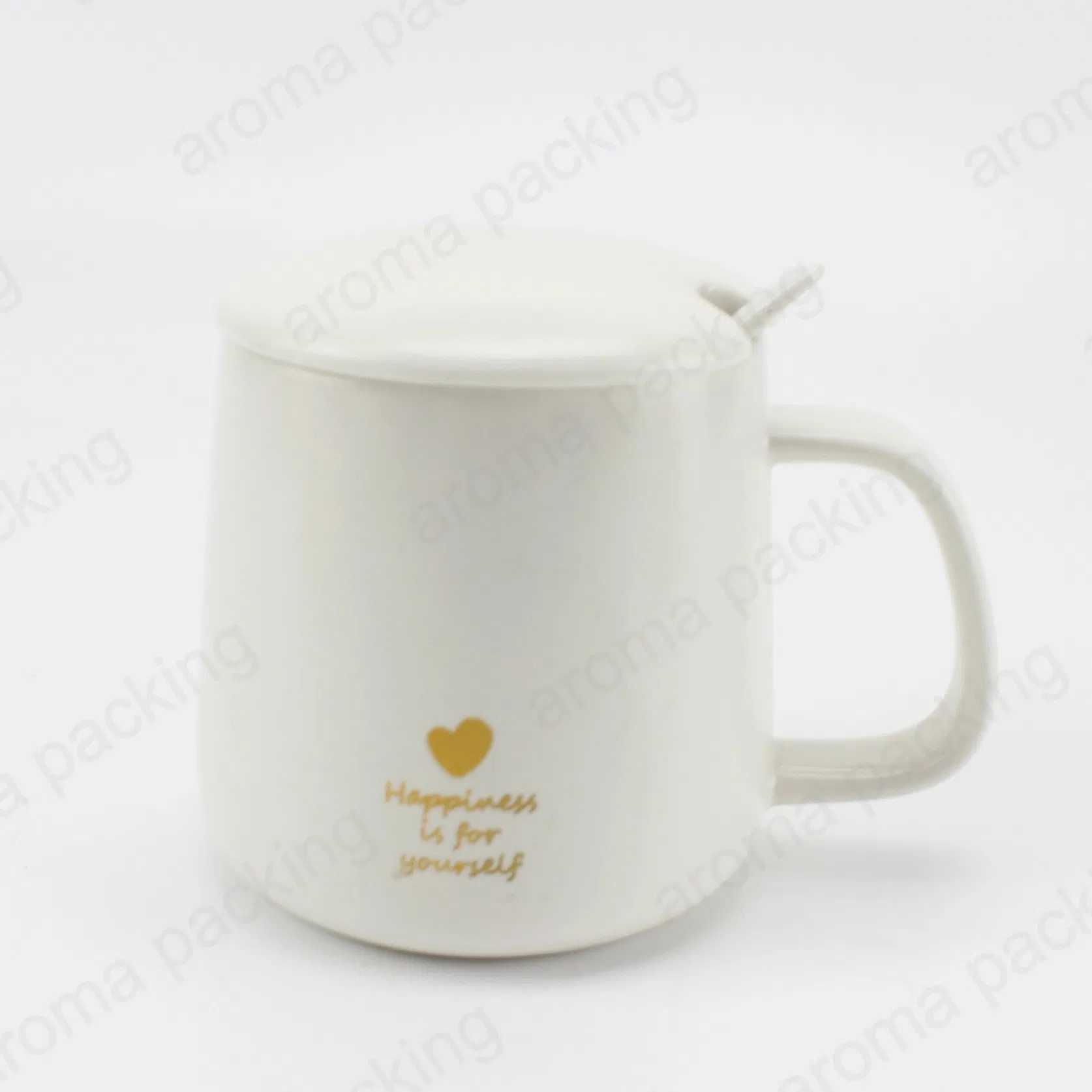 Белая керамическая кружка с ложкой, 10 унций