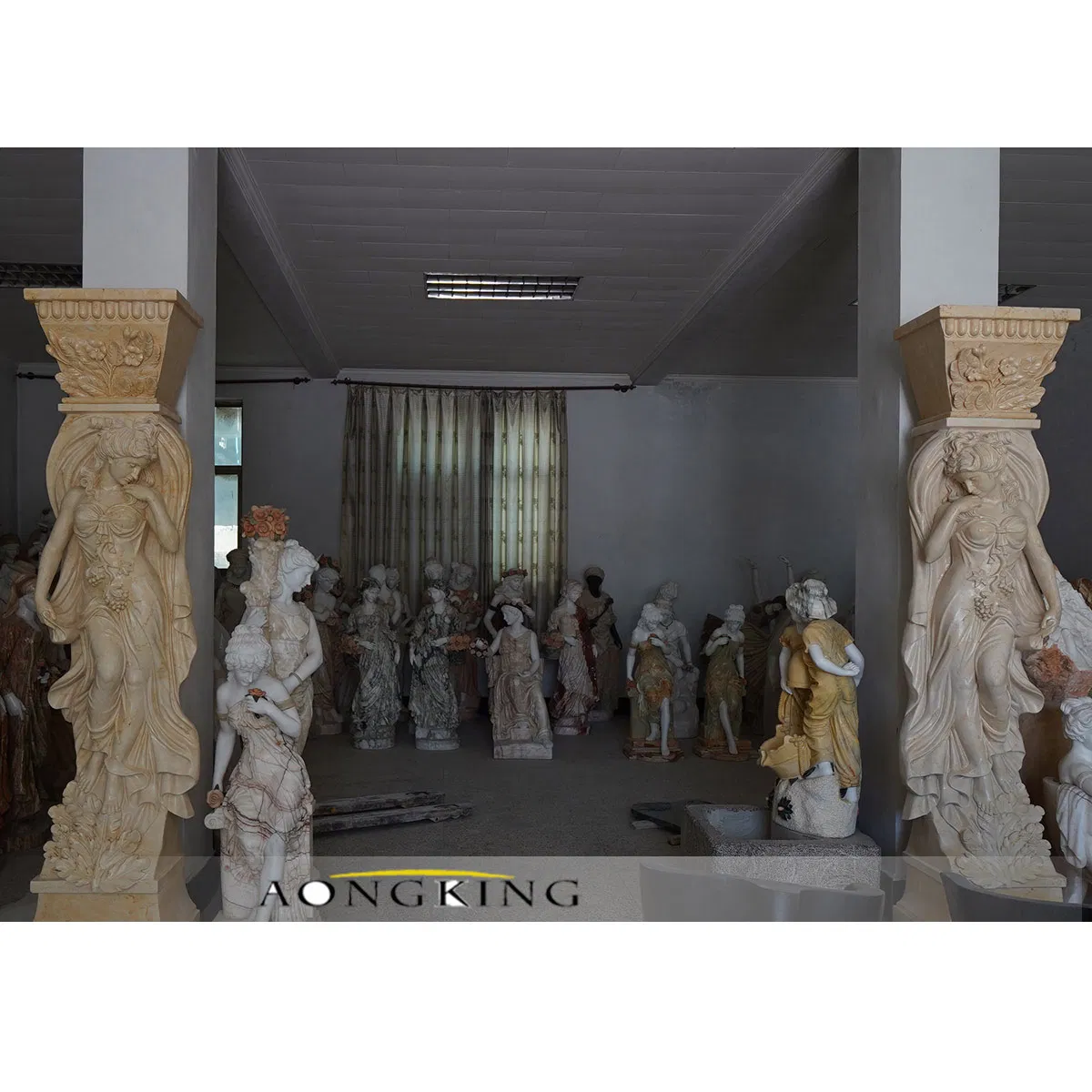 Villa Indoor Art Ornament Marble Gate Woman Pillar