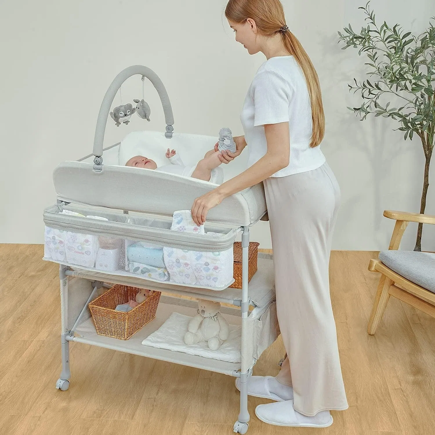 Portable Dresser Waterproof Diaper Changing Table Height Adjustable Changing Station