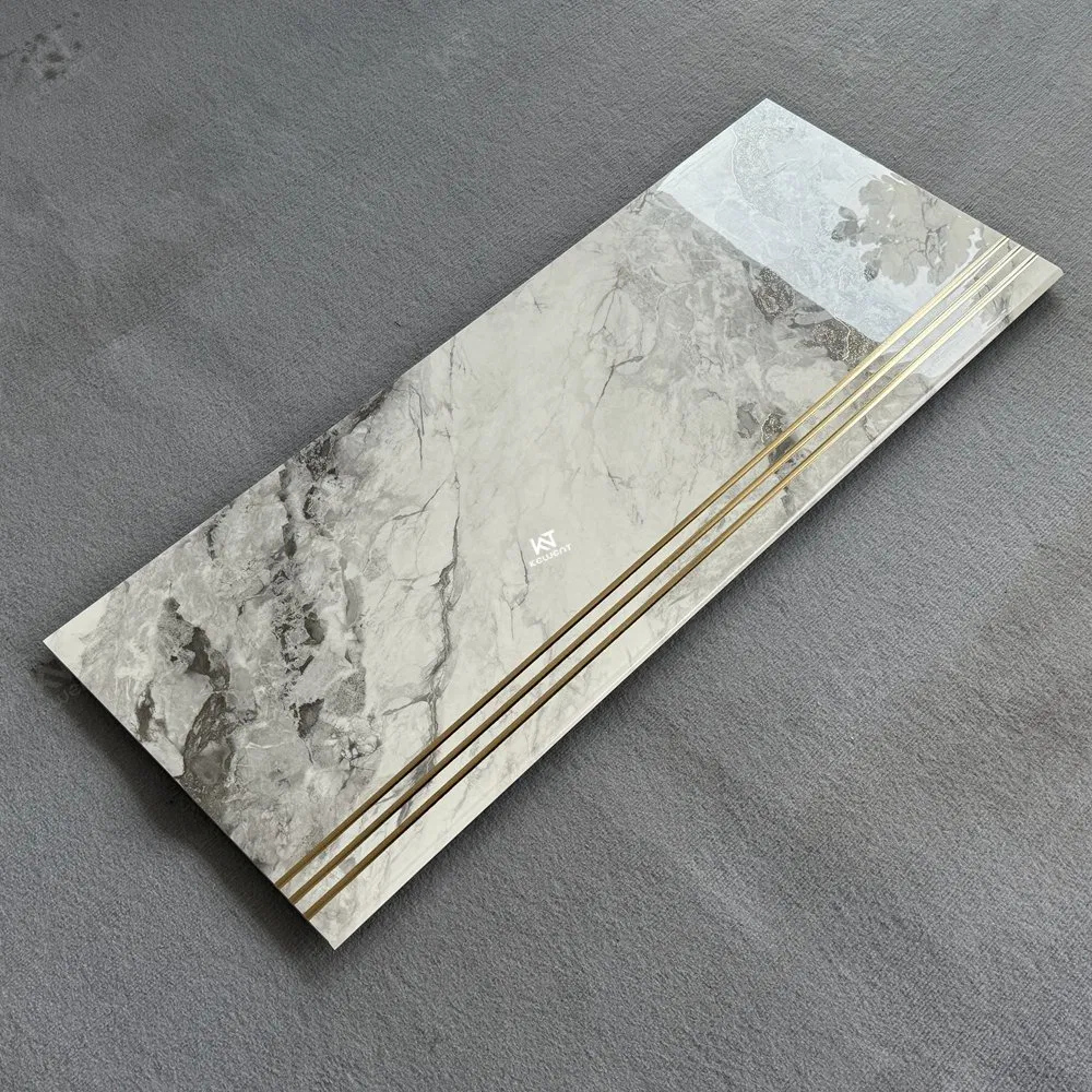 Foshan Building Material Modern Design Glossy Vitrified Marble Porcelain Staircase Step Stair Floor Tile 470X1200mm for House