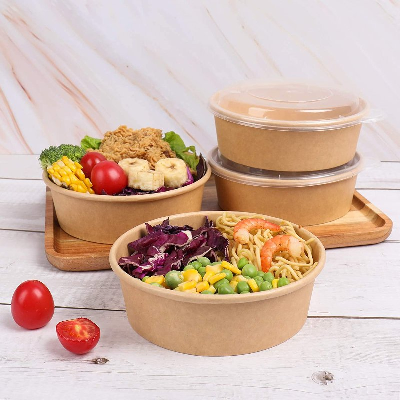 Single Wall Disposable PE Coated Food Grade Kraft Paper Salad Bowls