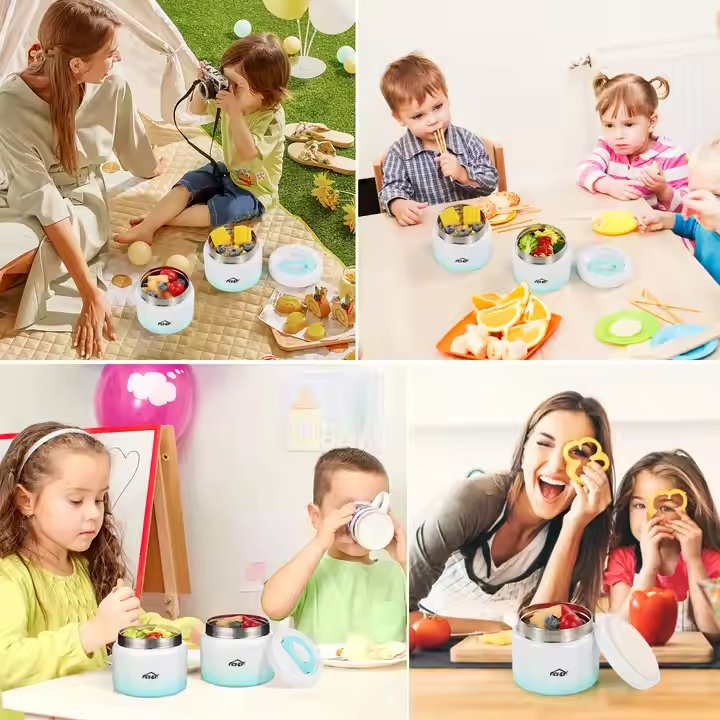 Aohea Jar for Kids Small Insulated Vacuum Food Jar with Buckle Lid Wide Mouth Soup for Hot Food Kids Leakproof Stainless Steel Lunch Container