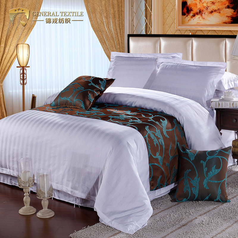 Solid Color 100% Cotton Striped Bed Linen Hotel Bedding Factory
