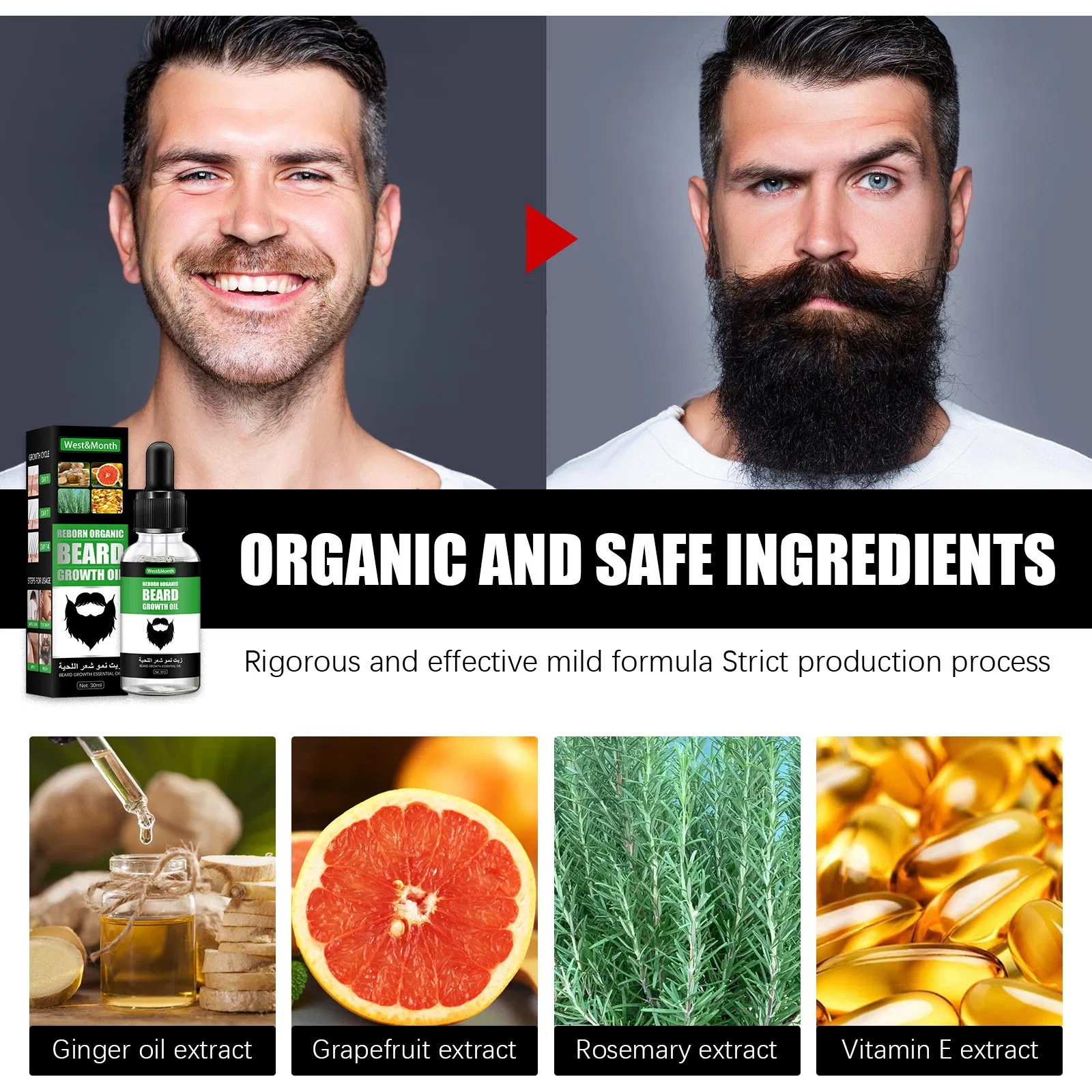 100%Natural Beard Hair Regrowth Treatment for Men Biotin Helps Restore Thinning and Hair Loss