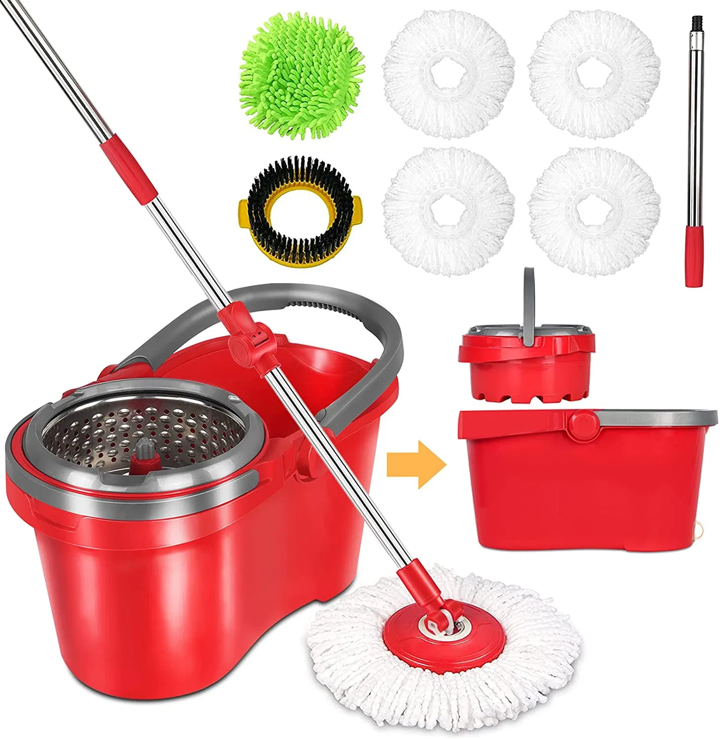 Upgraded Self-Balanced System Home Kitchen Floor Cleaning Bucket Wringer Set Spin Mop