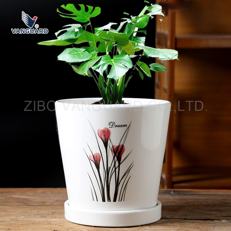 Белый керамический горшок для цветов с дренажом
