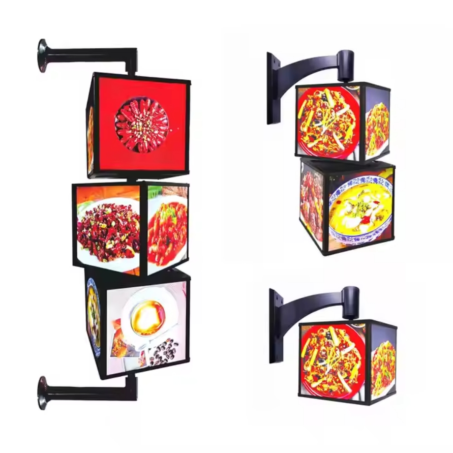 Multi-Layer Acrylic Combination Sign Outdoor Vertical Floor Movable Square Rotating Light Box