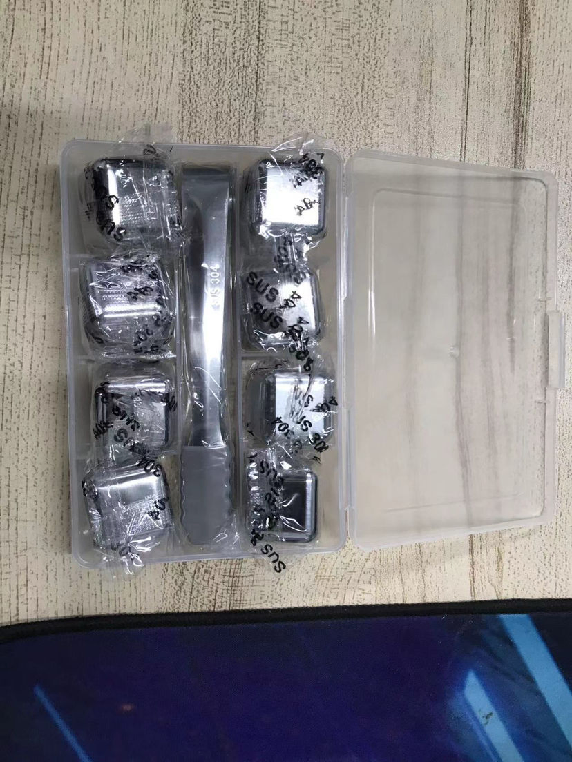 Custom Logo 304 Stainless Steel Ice Cube Set Quick Frozen Square Wine Whiskey Ice Stones
