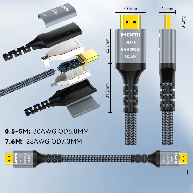 HDMI кабель 8K 4K 120Hz Gold Plated, 1-50м