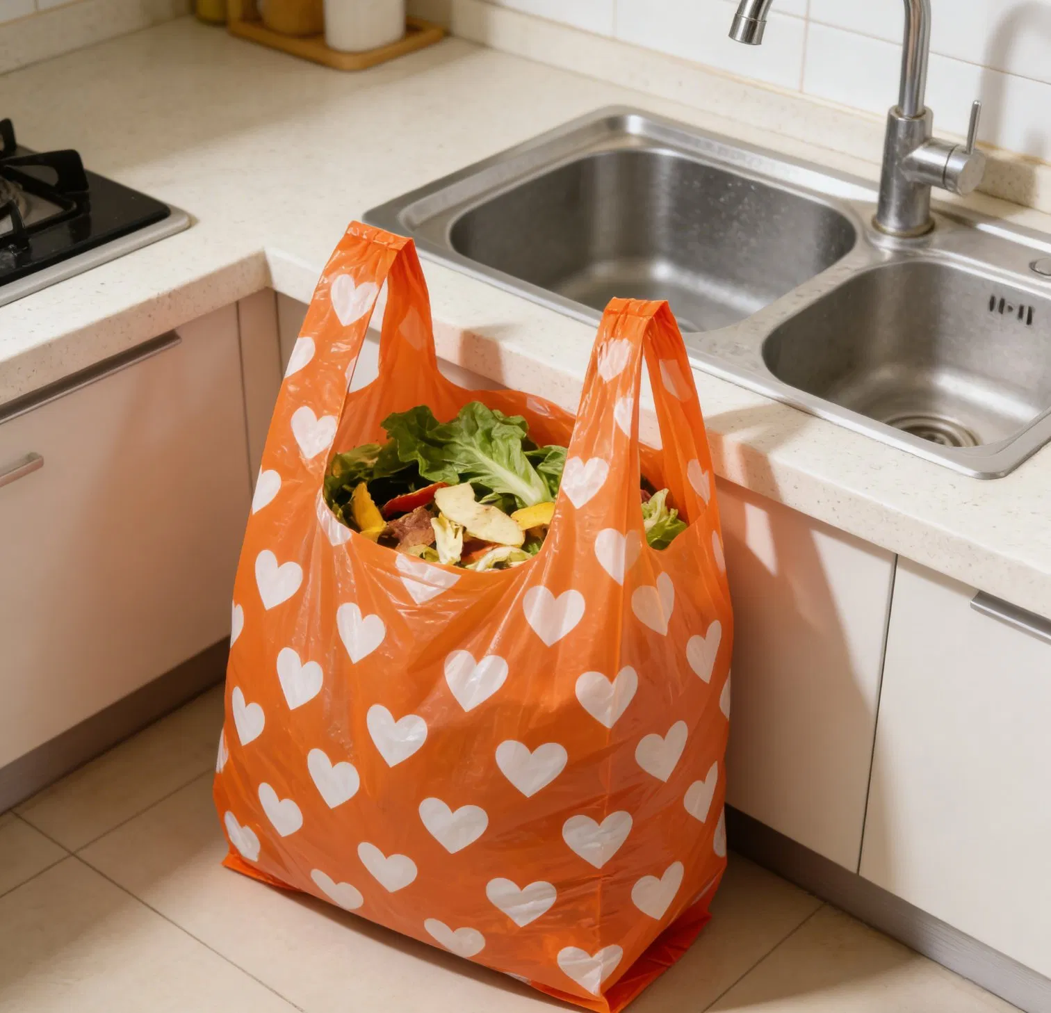 Durable Orange Vest Plastic Bags with Heart Design for Shipping