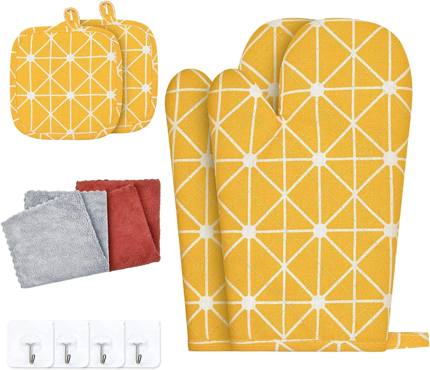 Cotton Heat Resistant Non-Slip Cooking Oven Gloves and Pot Racks, Soft Cotton Lined Pot Holders