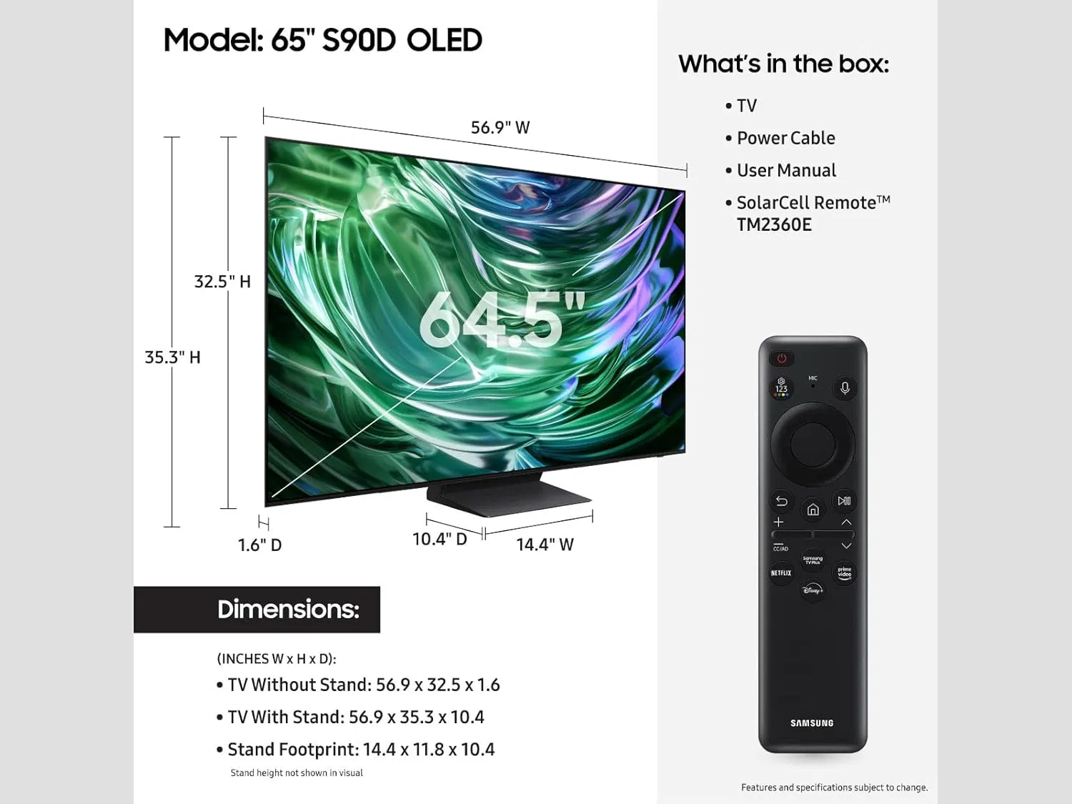 Телевизор OLED 4K S90D 65 дюймов, Smart TV