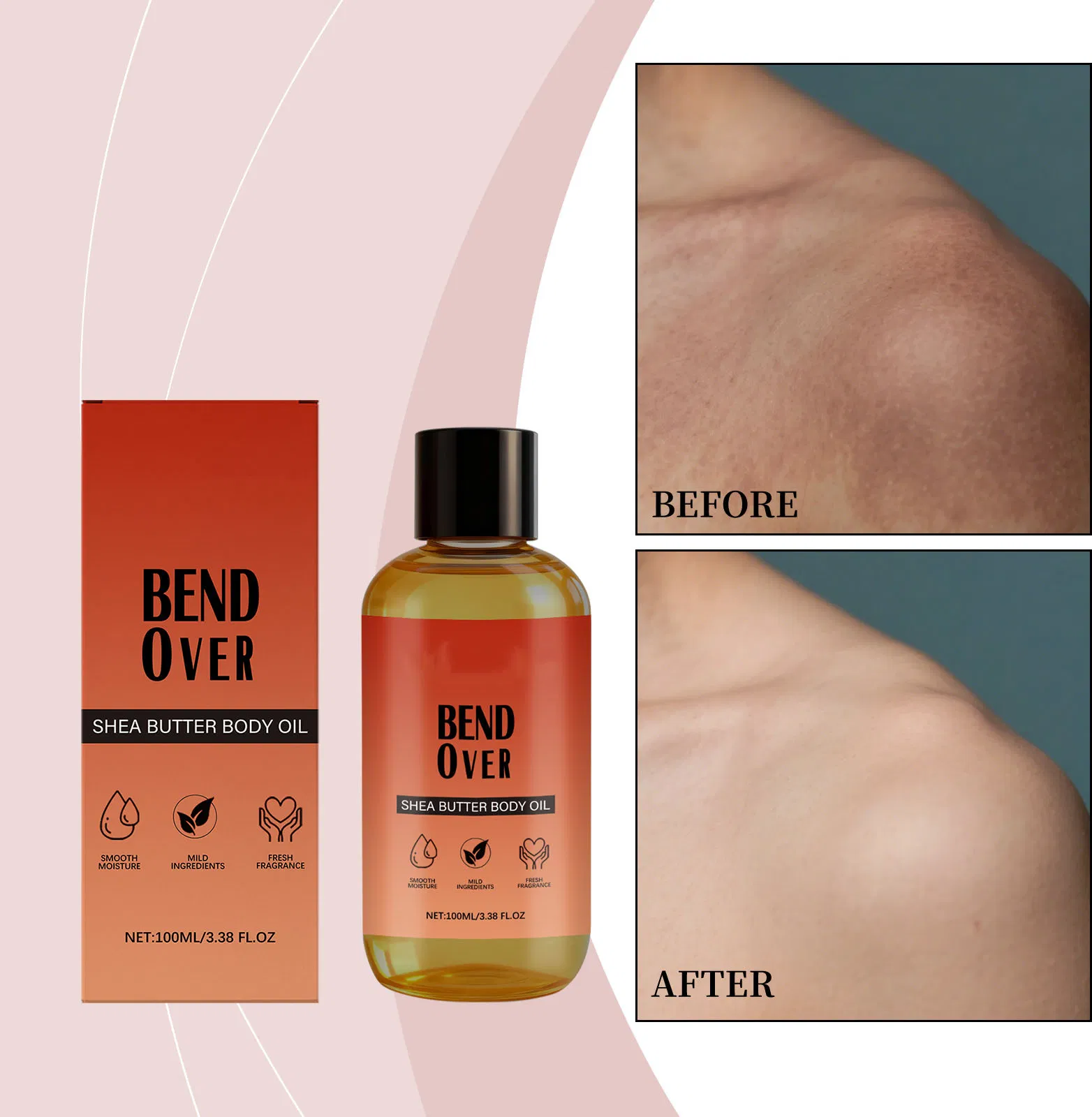 Organic Shea Butter Vitamin E Antioxidant Luxury Beauty Deep Hydrating Glycerin Moist Body Glow Oil for Dry Skin