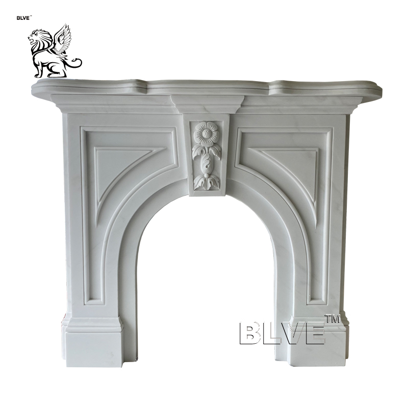Blve Indoor Hand Carved French Style Freestanding White Stone Mantel Marble Modern Fireplace Wholesale