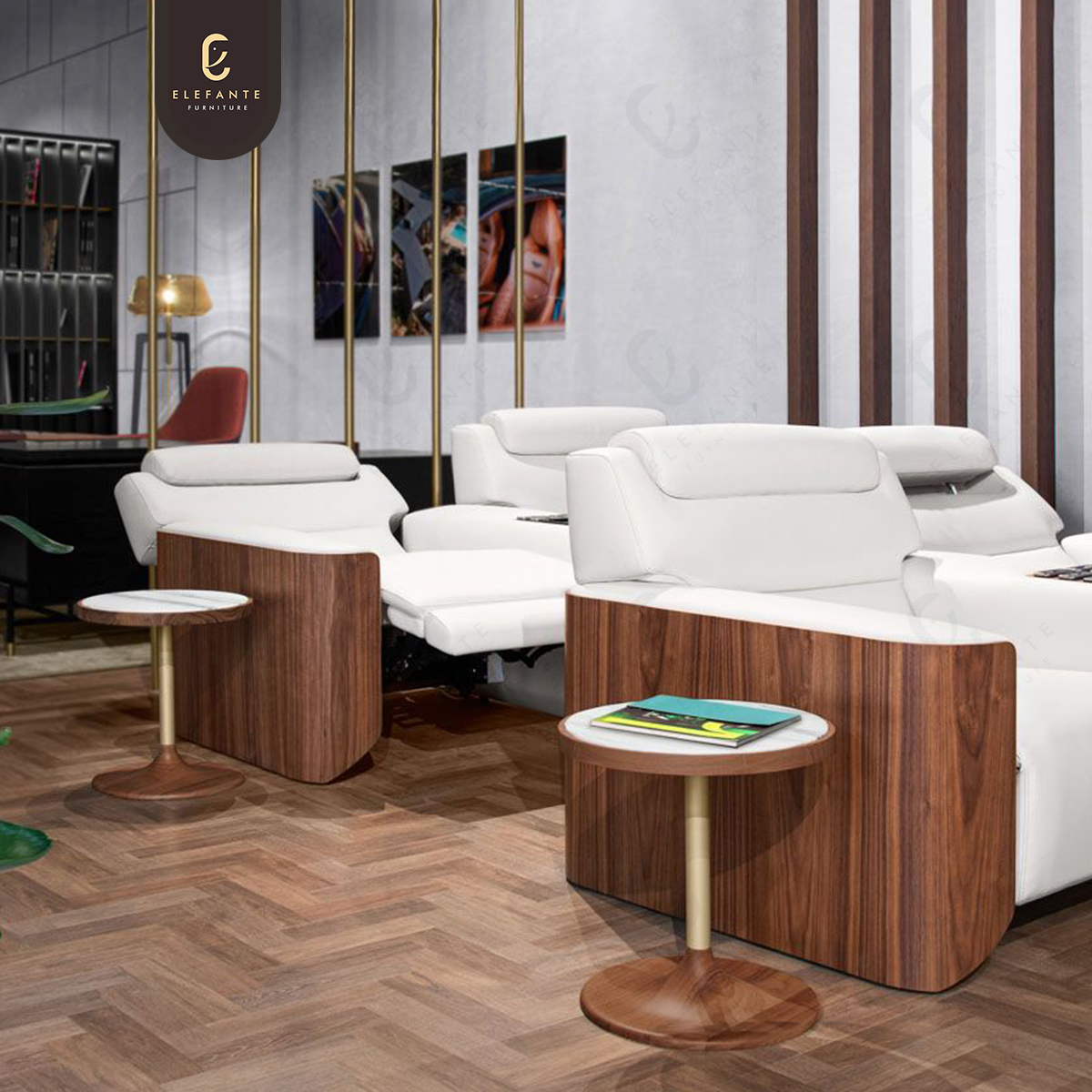 Диван деревянный с боковым столиком для гостиной