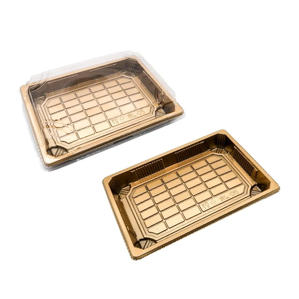 Custom Gold Black Color Plastic Takeout Food Container Rectangular Takeaway Food Packaging