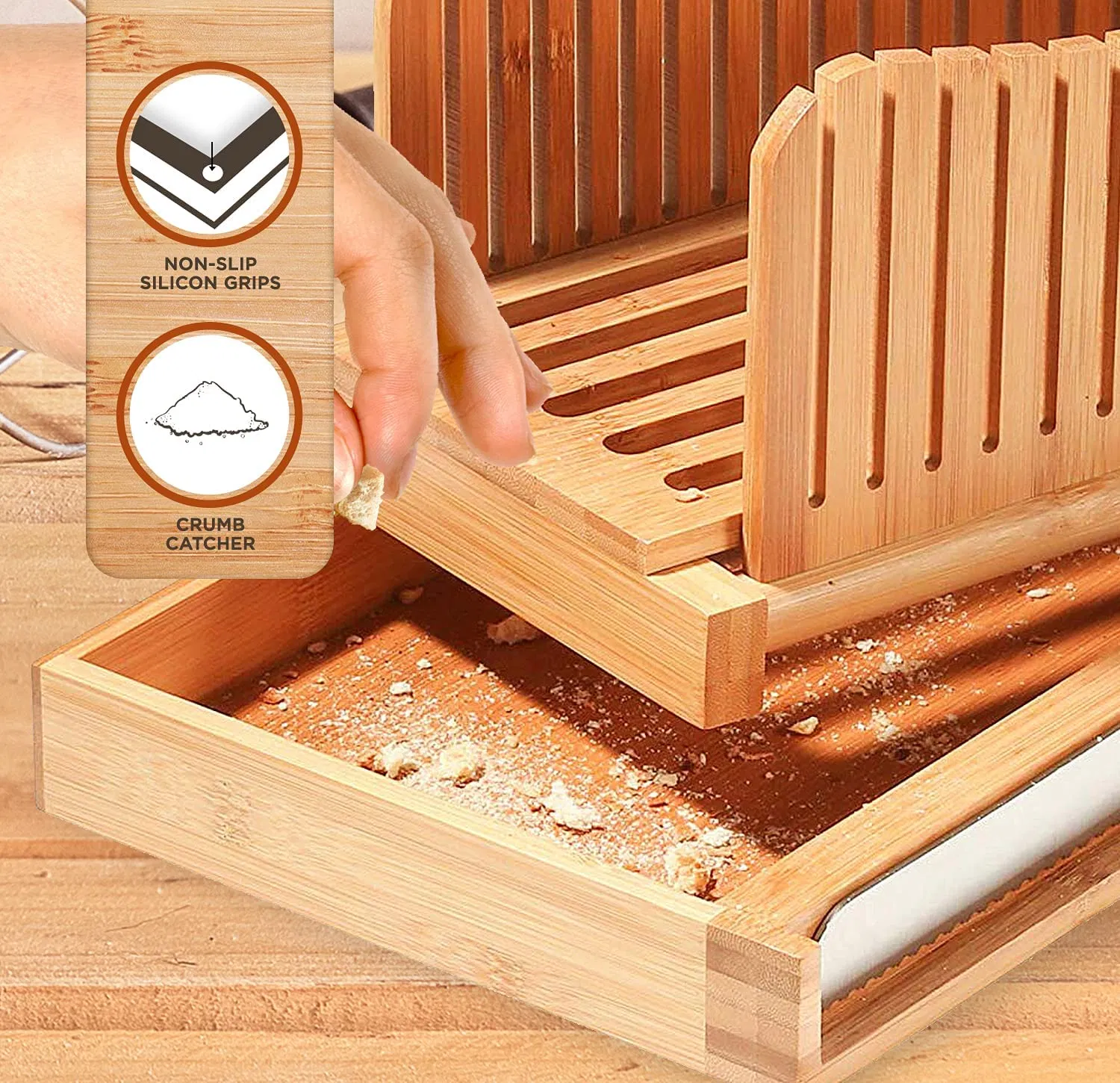 Bamboo Foldable Bread Tray Cutting Slices Wooden Manual Bread Slicer