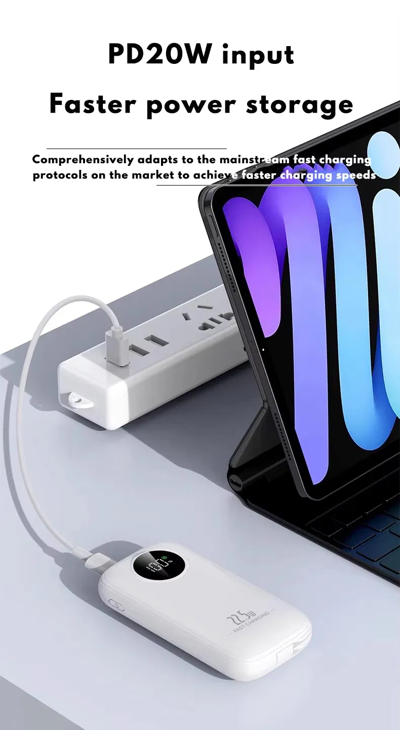 New Arrivals 10000mAh High Quality Portable Battery Charger Built-in Dual Cables Smart LCD Display Power Bank for Outdoors