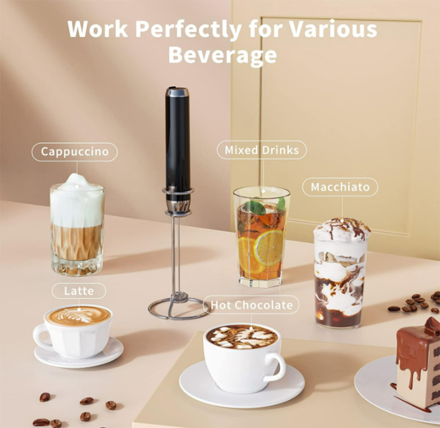 Rechargeable Handheld Electric Foam Maker Milk Frother with Stand