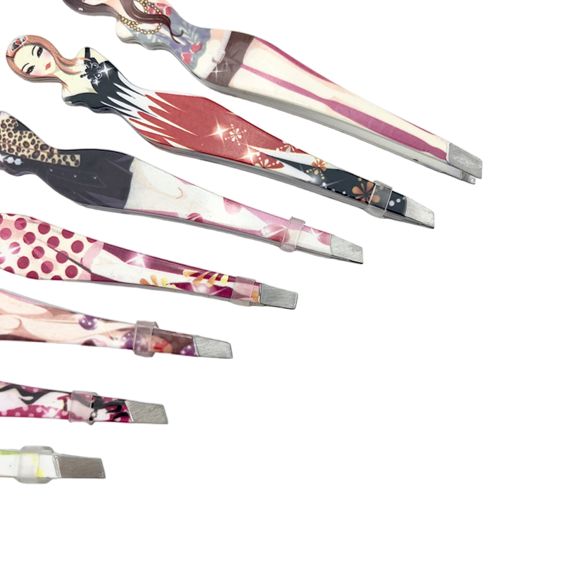 Professional Slant Tip Eyebrow Tweezers with Printed Beauty Cover Hair Removal Makeup Tool for Brow Clip Makeup Cosmetic Tool