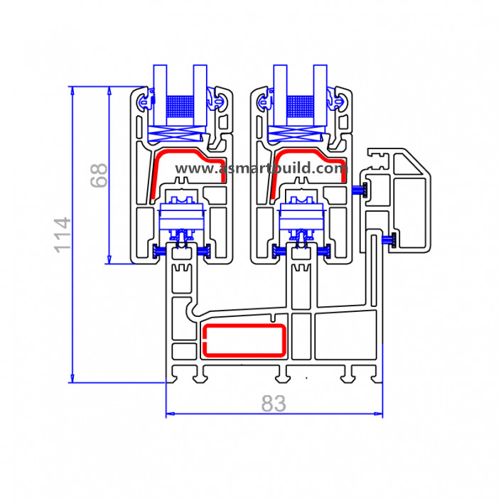 UPVC/PVC Sliding Door with Veka Softline Ss83 Series Profile System
