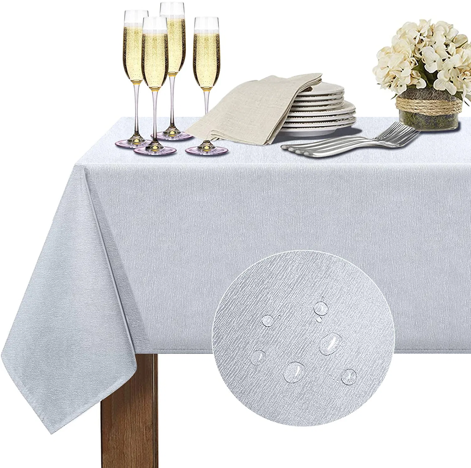 Rectangle Tablecloth Jacquard Bark Crepe Pattern Water Resistant Soft Polyester Table Cloth