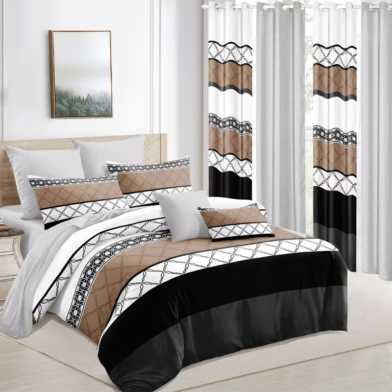 Blue Printed 12 Pieces Home Textiles Polyester Duvet Cover Set Colored Quilted Bedcover High Quality 6 Pieces Pillow Shams Pillowcases Queen Size Bedspread Set