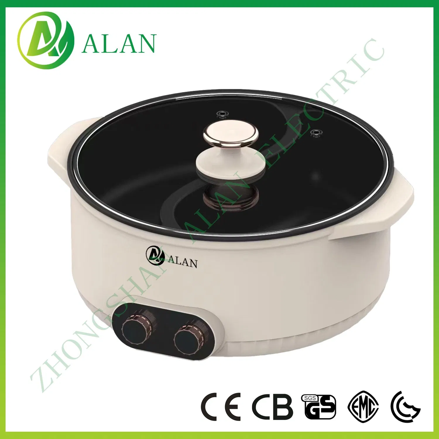 5 Liters Big Capacity Portable Electrical Double-Flavor Hotpot Cooker with Dual Handles