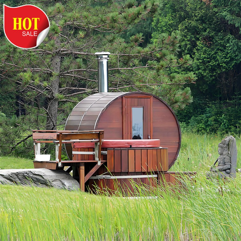 Outdoor Traditional Wood Sauna Barrel Wet Steam Sauna Room with Heater Stove