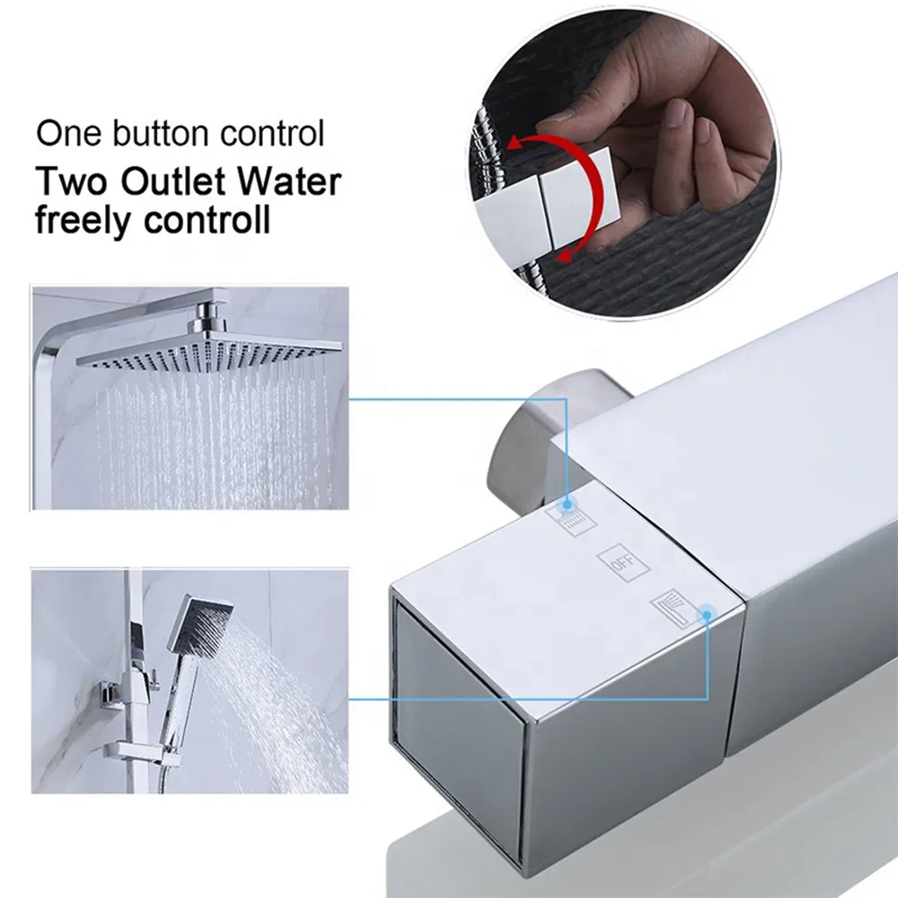 Luxurious Exposed Shower System Dual Function Bathroom Thermostatic Shower Faucet with 8.7 Inch Square Rainfall Shower Head