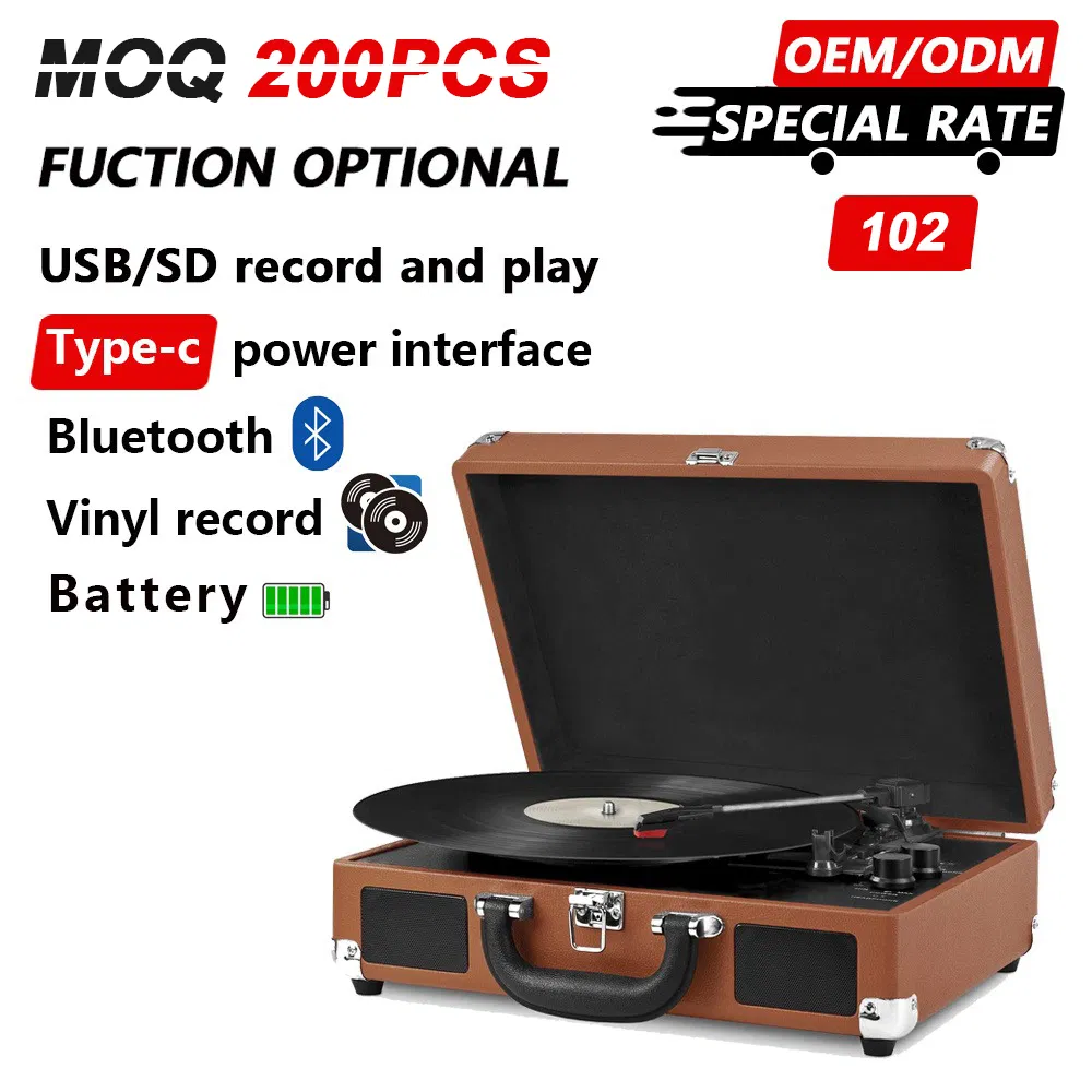 Anti-Vibration Turntable Portable Suitcase Phonograph Vinyl Records with Bluetooth Battery USB SD Record and Play Type-C