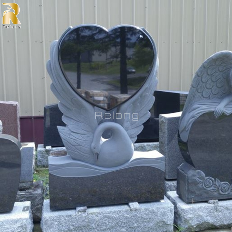 Customized Granite Stone Swan Tombstone for Funeral Memorial